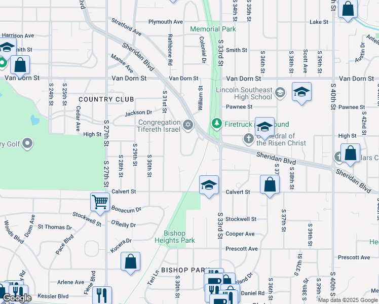 map of restaurants, bars, coffee shops, grocery stores, and more near 3251 East Summit Boulevard in Lincoln
