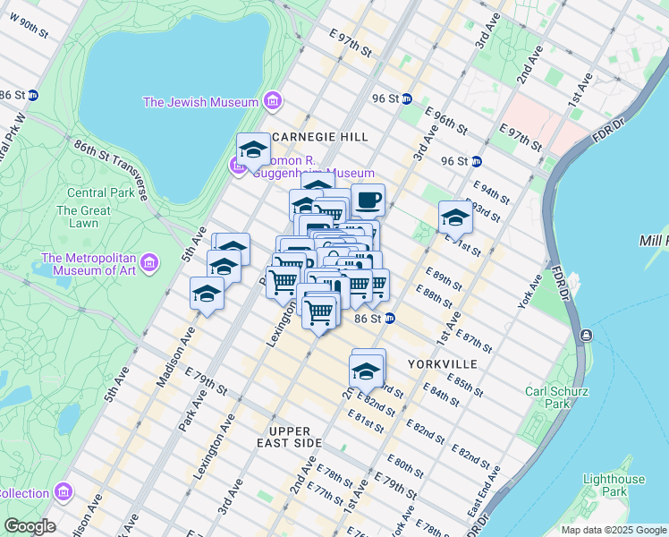 map of restaurants, bars, coffee shops, grocery stores, and more near in New York