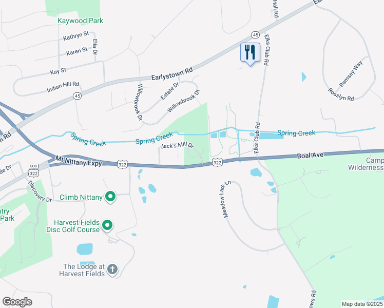 map of restaurants, bars, coffee shops, grocery stores, and more near 194 Faith Circle in Boalsburg