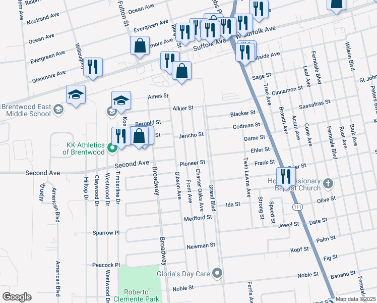 map of restaurants, bars, coffee shops, grocery stores, and more near 155 Front Avenue in Brentwood