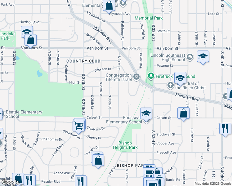 map of restaurants, bars, coffee shops, grocery stores, and more near 3315 South 31st Street in Lincoln