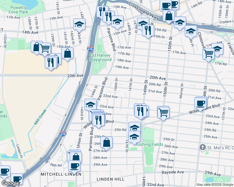 map of restaurants, bars, coffee shops, grocery stores, and more near 3 21st Avenue in Queens