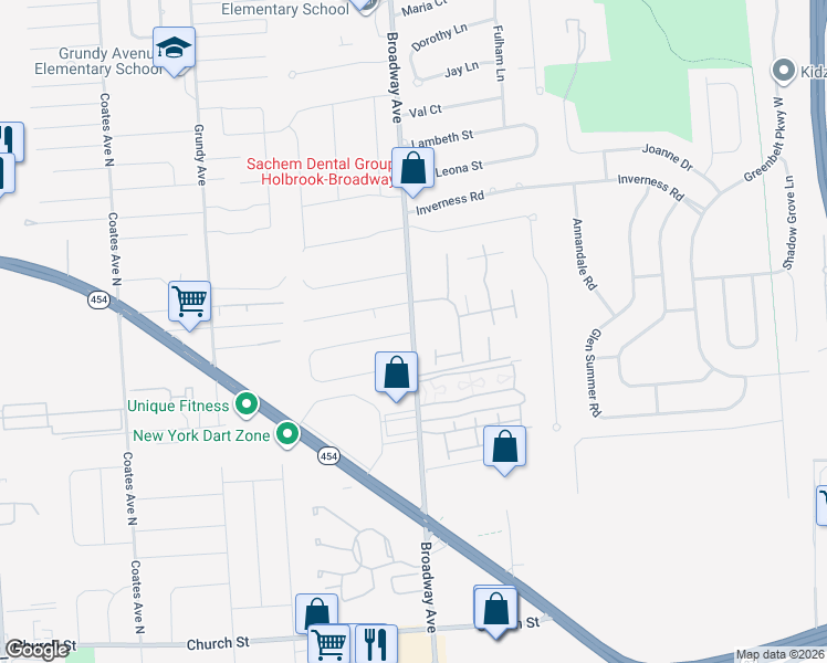 map of restaurants, bars, coffee shops, grocery stores, and more near 853 Broadway Avenue in Holbrook