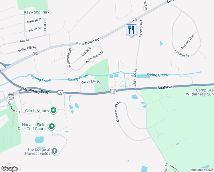 map of restaurants, bars, coffee shops, grocery stores, and more near 210 Faith Circle in Boalsburg