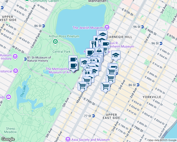 map of restaurants, bars, coffee shops, grocery stores, and more near in New York