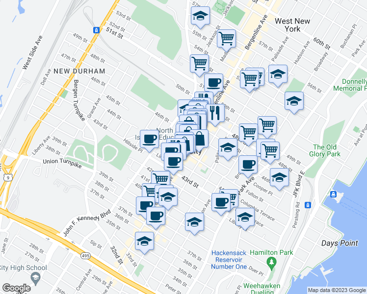 map of restaurants, bars, coffee shops, grocery stores, and more near 4522 Cottage Place in Union City