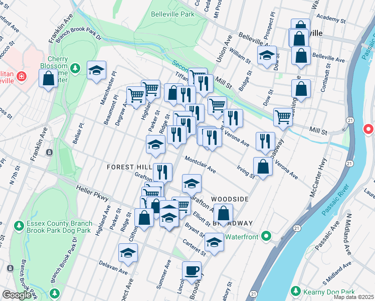 map of restaurants, bars, coffee shops, grocery stores, and more near 825 Mount Prospect Avenue in Newark