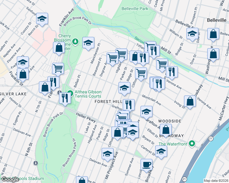 map of restaurants, bars, coffee shops, grocery stores, and more near 258 Montclair Avenue in Newark