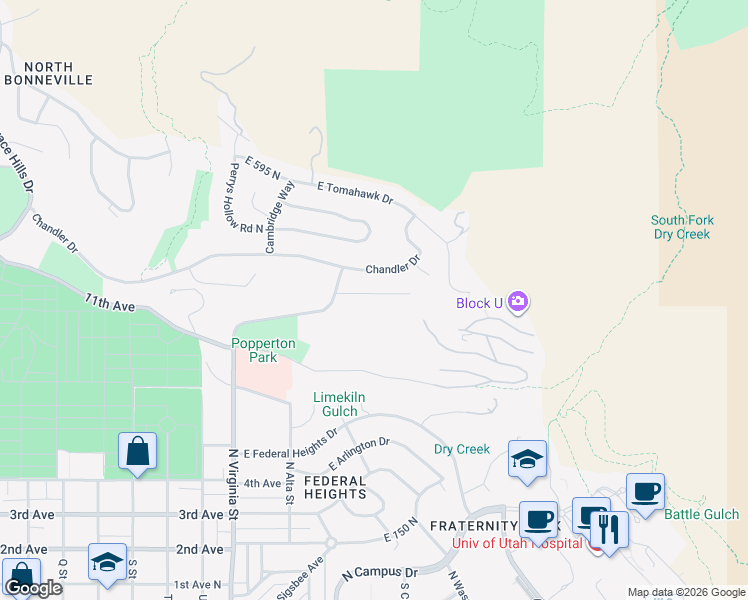 map of restaurants, bars, coffee shops, grocery stores, and more near 1458 Kristianna Circle in Salt Lake City