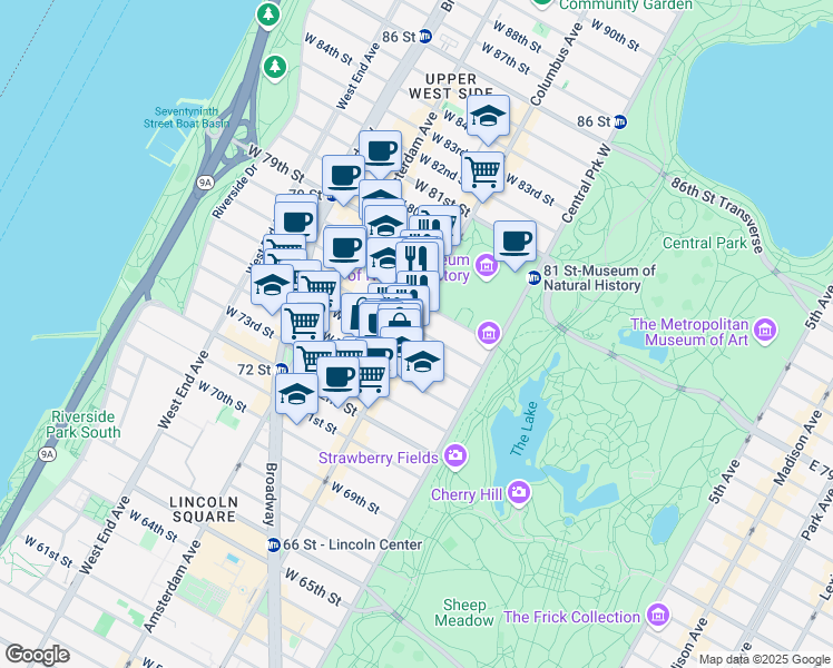 map of restaurants, bars, coffee shops, grocery stores, and more near in New York