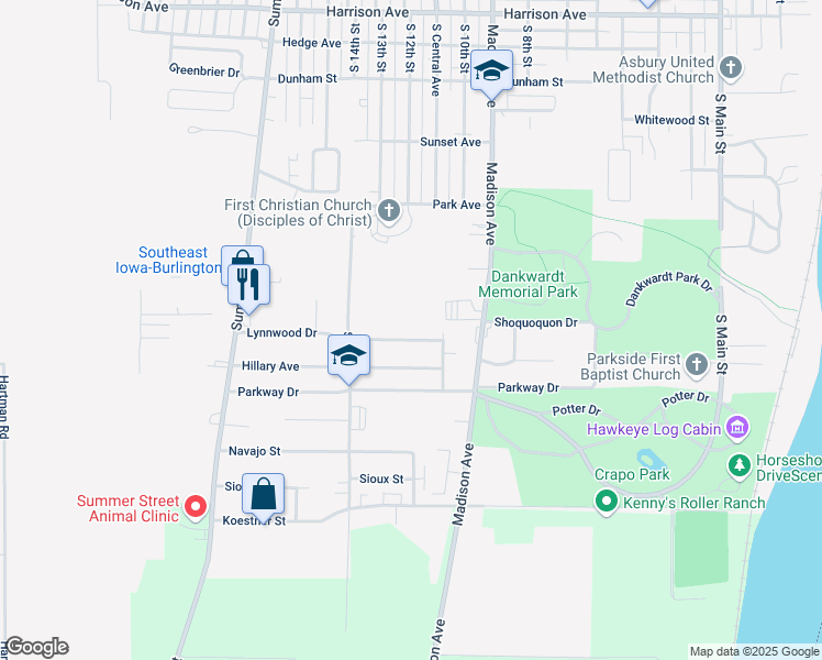 map of restaurants, bars, coffee shops, grocery stores, and more near 1104 Lynnwood Drive in Burlington