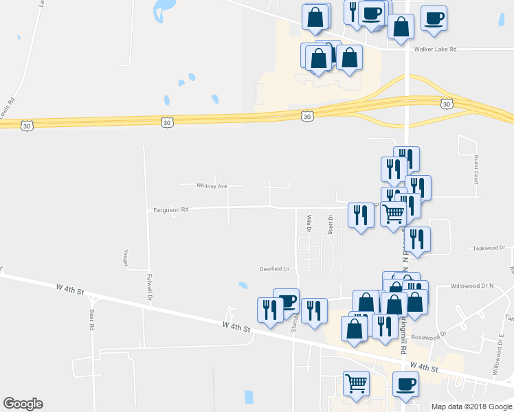 map of restaurants, bars, coffee shops, grocery stores, and more near 2372 Ferguson Road in Mansfield