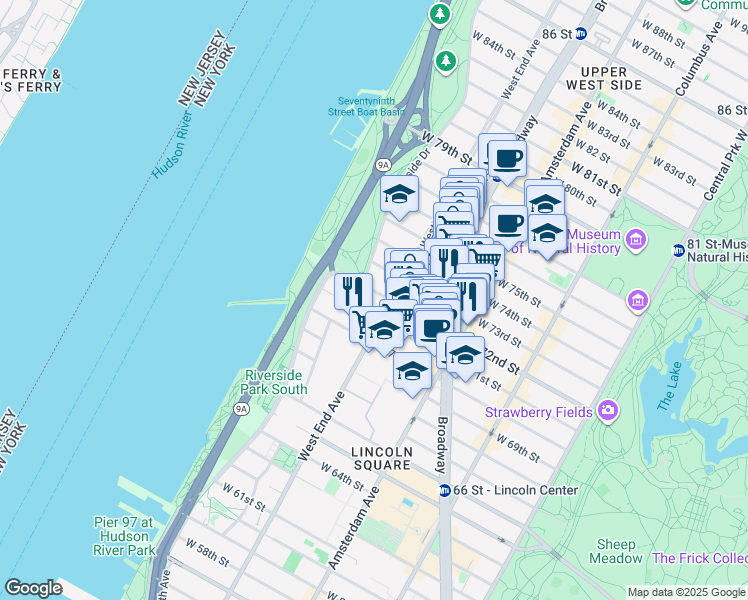 map of restaurants, bars, coffee shops, grocery stores, and more near in New York