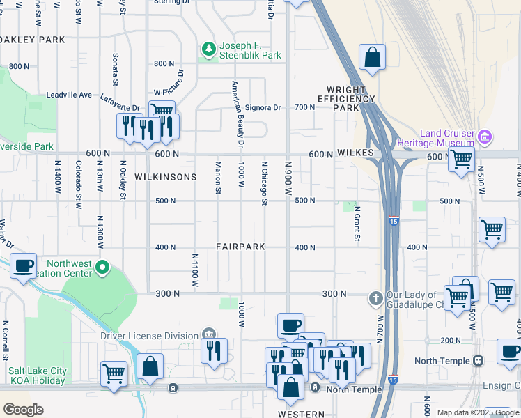 map of restaurants, bars, coffee shops, grocery stores, and more near 471 North Chicago Street in Salt Lake City