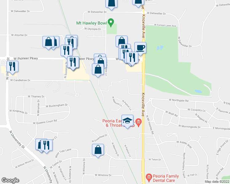 map of restaurants, bars, coffee shops, grocery stores, and more near 944 West Trailcreek Drive in Peoria