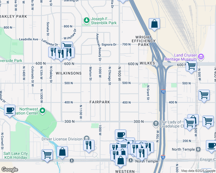 map of restaurants, bars, coffee shops, grocery stores, and more near 471 North Chicago Street in Salt Lake City