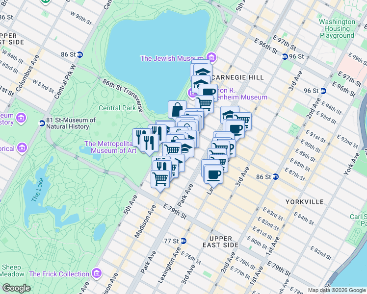 map of restaurants, bars, coffee shops, grocery stores, and more near in New York