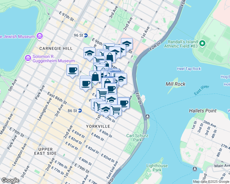 map of restaurants, bars, coffee shops, grocery stores, and more near in New York