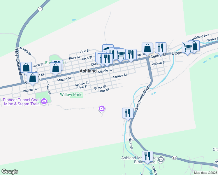 map of restaurants, bars, coffee shops, grocery stores, and more near 916 Brock Street in Ashland