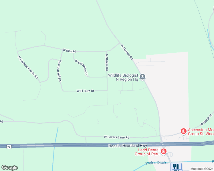 map of restaurants, bars, coffee shops, grocery stores, and more near 27 North Striker Road in Peru