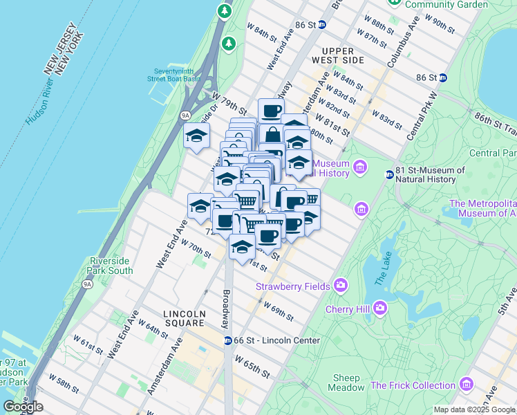 map of restaurants, bars, coffee shops, grocery stores, and more near in New York