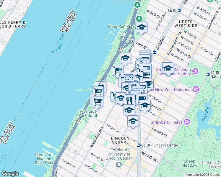 map of restaurants, bars, coffee shops, grocery stores, and more near in New York