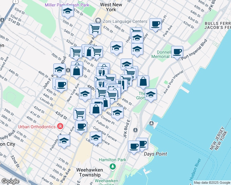 map of restaurants, bars, coffee shops, grocery stores, and more near 4915 Broadway in West New York