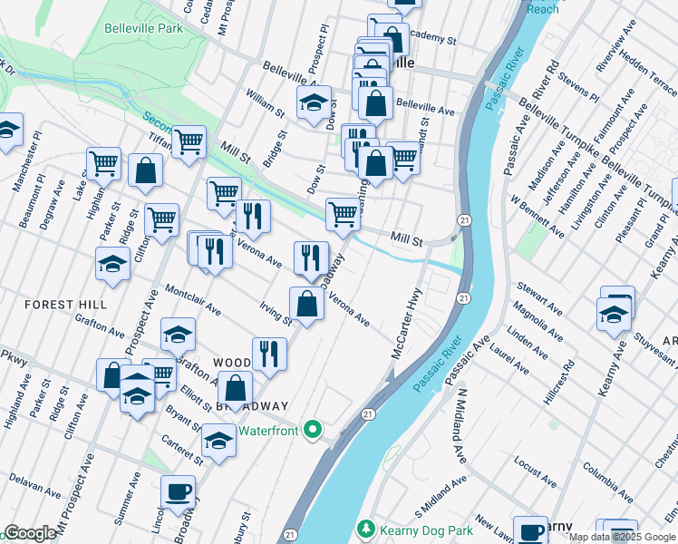 map of restaurants, bars, coffee shops, grocery stores, and more near 902 Broadway in Newark
