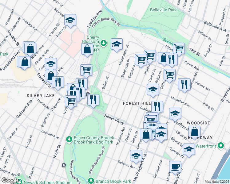 map of restaurants, bars, coffee shops, grocery stores, and more near 33 Beaumont Place in Newark