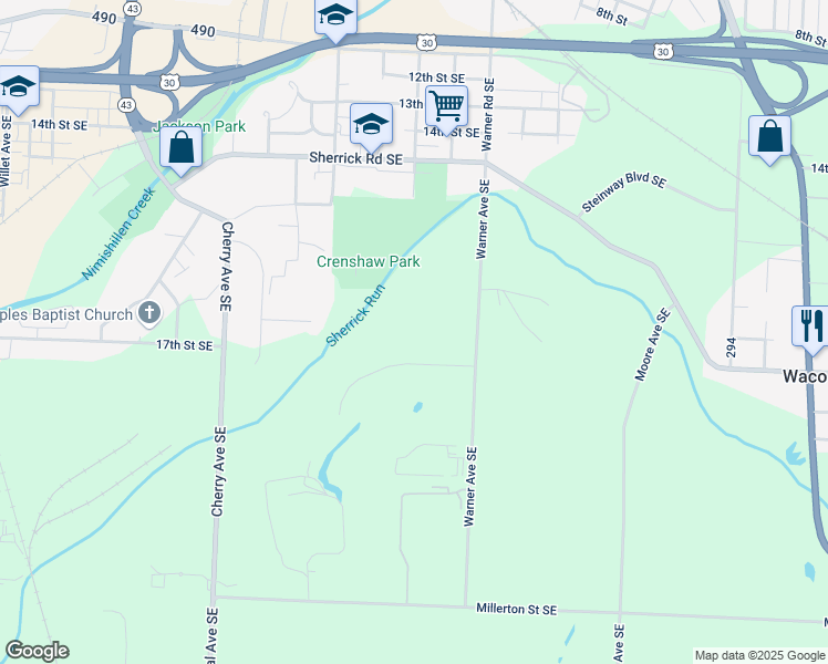 map of restaurants, bars, coffee shops, grocery stores, and more near 1505 Howington Circle Southeast in Canton