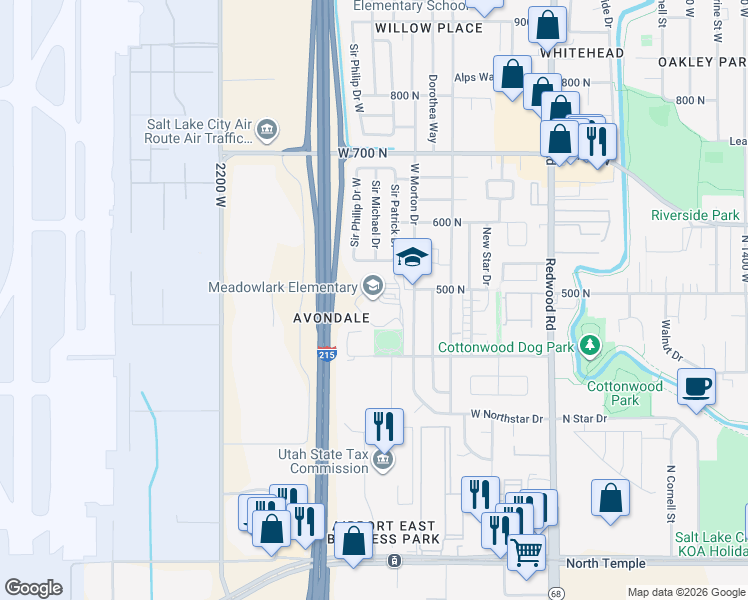 map of restaurants, bars, coffee shops, grocery stores, and more near 497 North Morton Drive in Salt Lake City