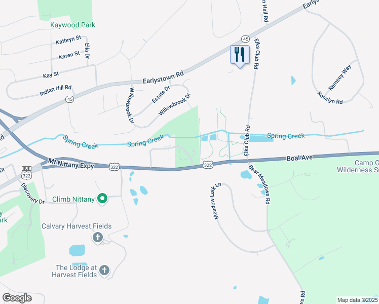 map of restaurants, bars, coffee shops, grocery stores, and more near 825 Jack's Mill Drive in Boalsburg