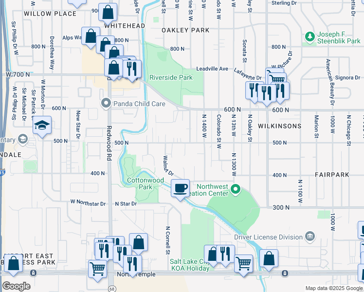map of restaurants, bars, coffee shops, grocery stores, and more near 1454 West 500 North in Salt Lake City