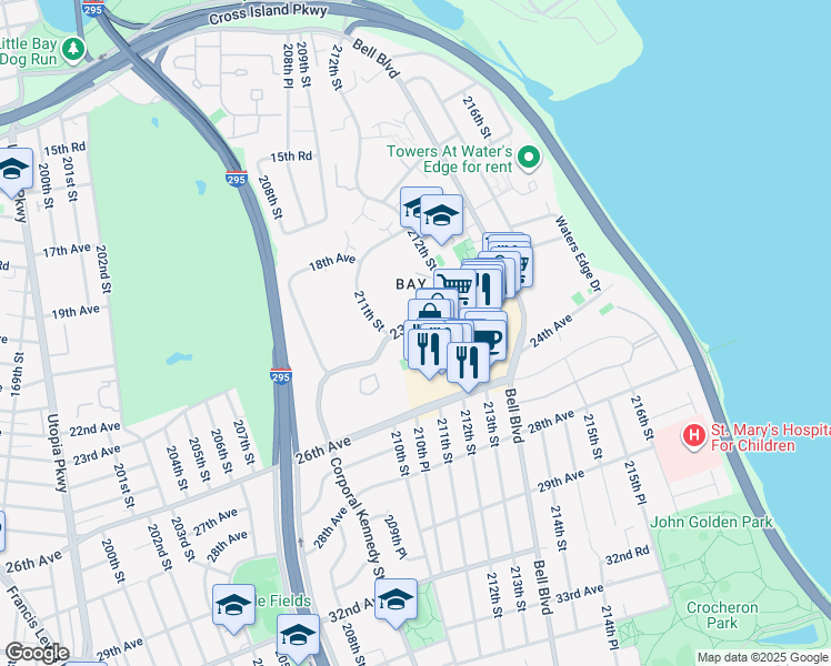 map of restaurants, bars, coffee shops, grocery stores, and more near 36 23rd Avenue in Queens