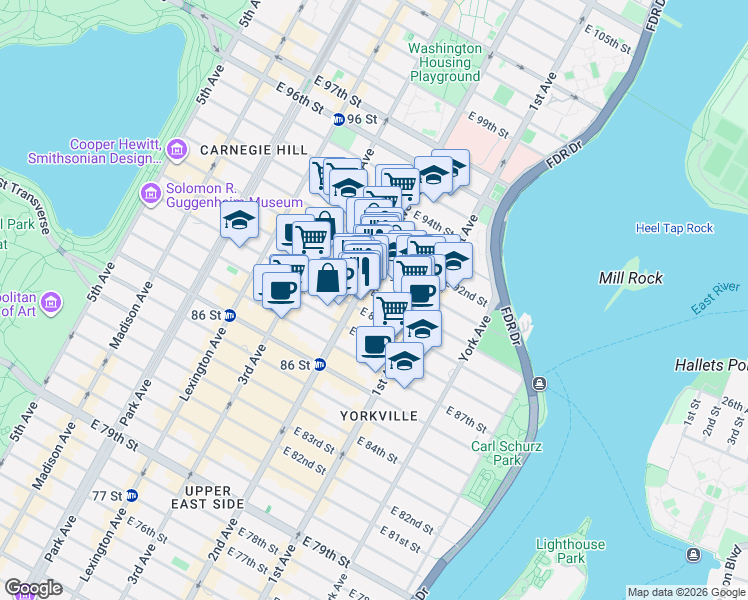 map of restaurants, bars, coffee shops, grocery stores, and more near in New York