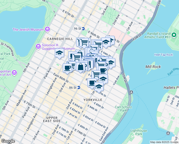 map of restaurants, bars, coffee shops, grocery stores, and more near in New York