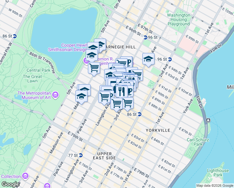 map of restaurants, bars, coffee shops, grocery stores, and more near in New York