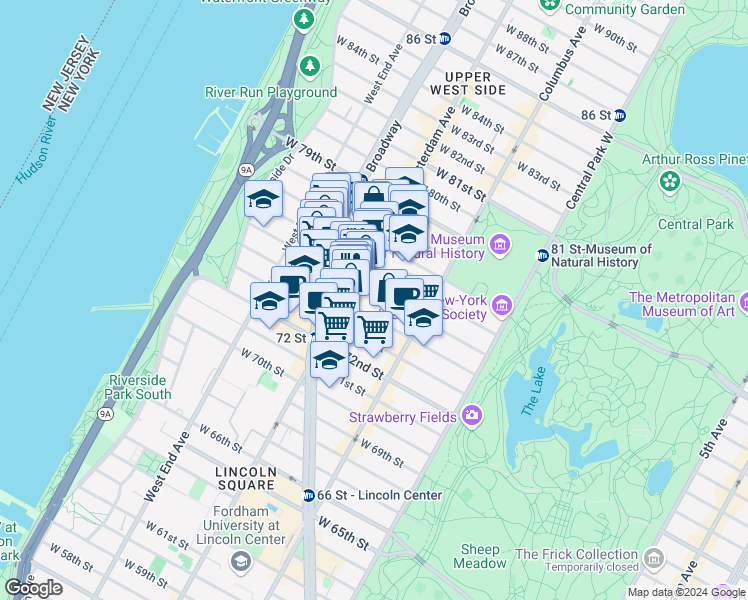 map of restaurants, bars, coffee shops, grocery stores, and more near in New York