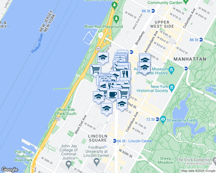 map of restaurants, bars, coffee shops, grocery stores, and more near in New York