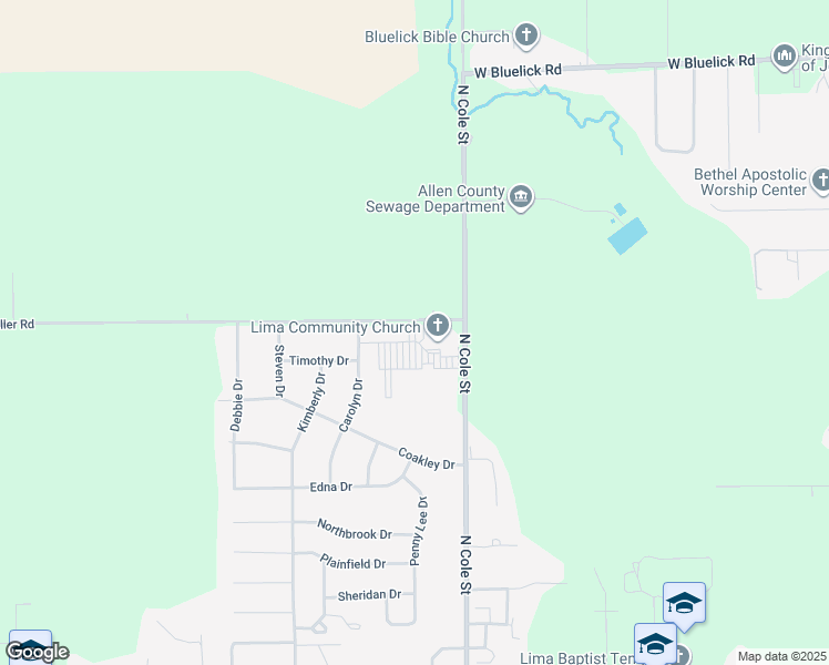 map of restaurants, bars, coffee shops, grocery stores, and more near 1311 Diller Road in Elida