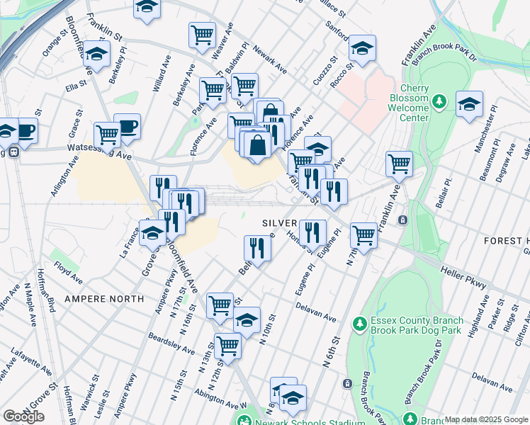 map of restaurants, bars, coffee shops, grocery stores, and more near 165 Belmont Avenue in Belleville