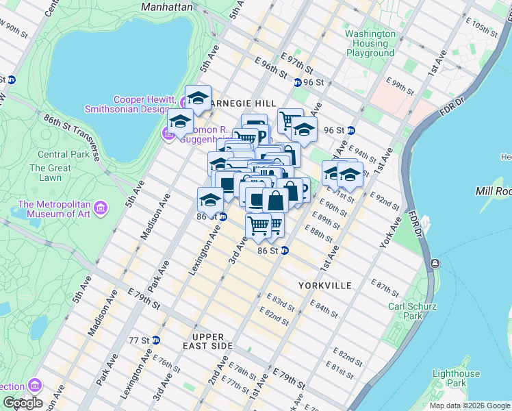 map of restaurants, bars, coffee shops, grocery stores, and more near in New York