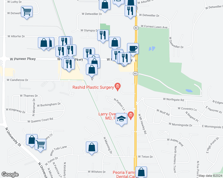 map of restaurants, bars, coffee shops, grocery stores, and more near 858 West Trailcreek Drive in Peoria
