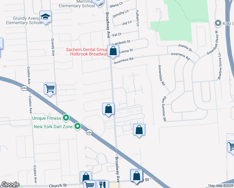 map of restaurants, bars, coffee shops, grocery stores, and more near 853 Broadway Avenue in Holbrook