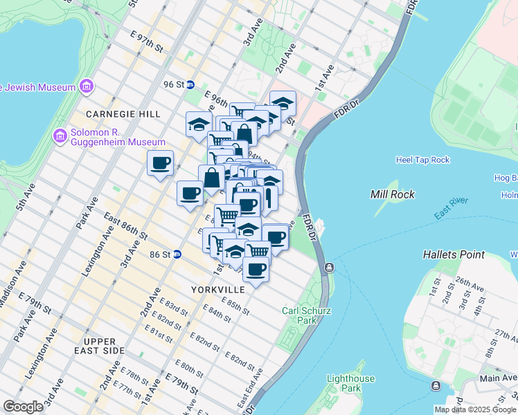 map of restaurants, bars, coffee shops, grocery stores, and more near in New York