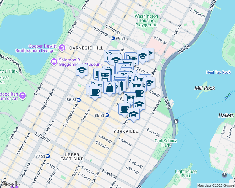 map of restaurants, bars, coffee shops, grocery stores, and more near in New York