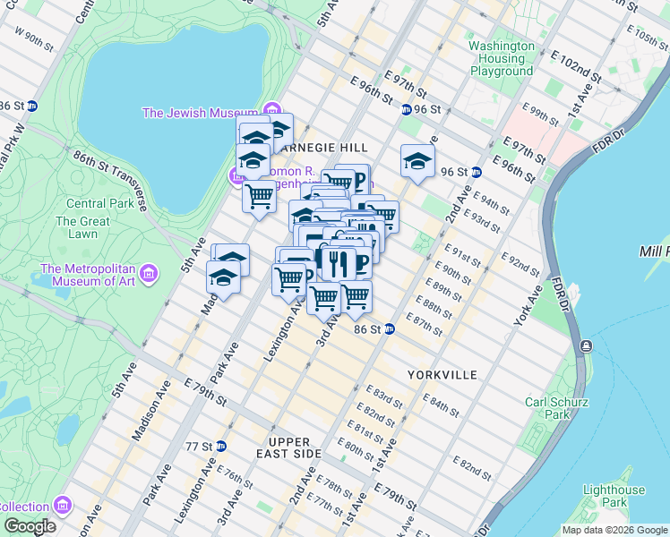 map of restaurants, bars, coffee shops, grocery stores, and more near in New York