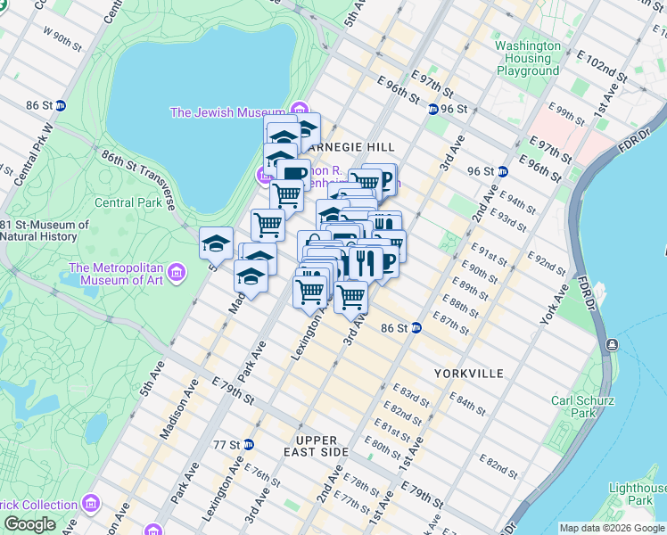 map of restaurants, bars, coffee shops, grocery stores, and more near in New York