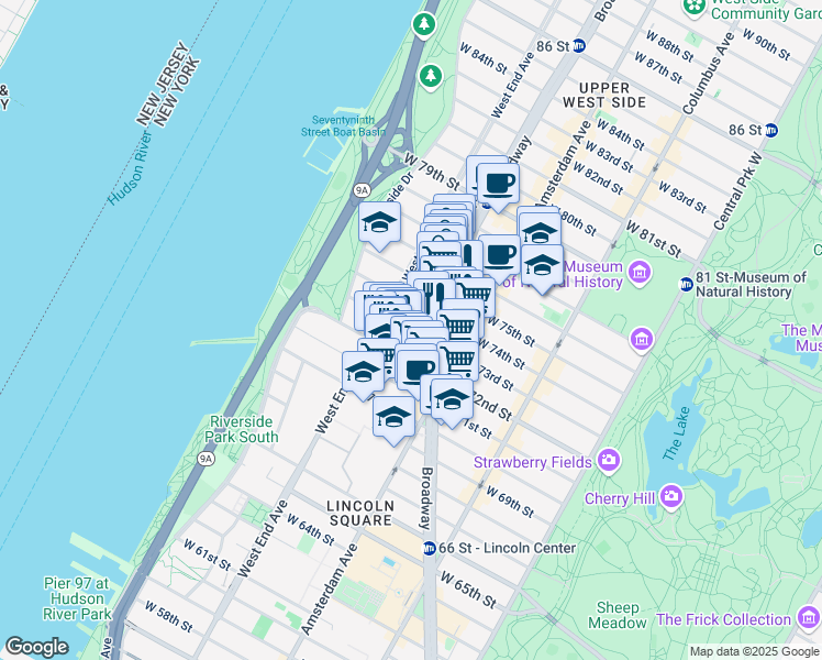map of restaurants, bars, coffee shops, grocery stores, and more near in New York