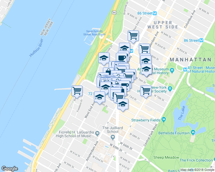 map of restaurants, bars, coffee shops, grocery stores, and more near in New York